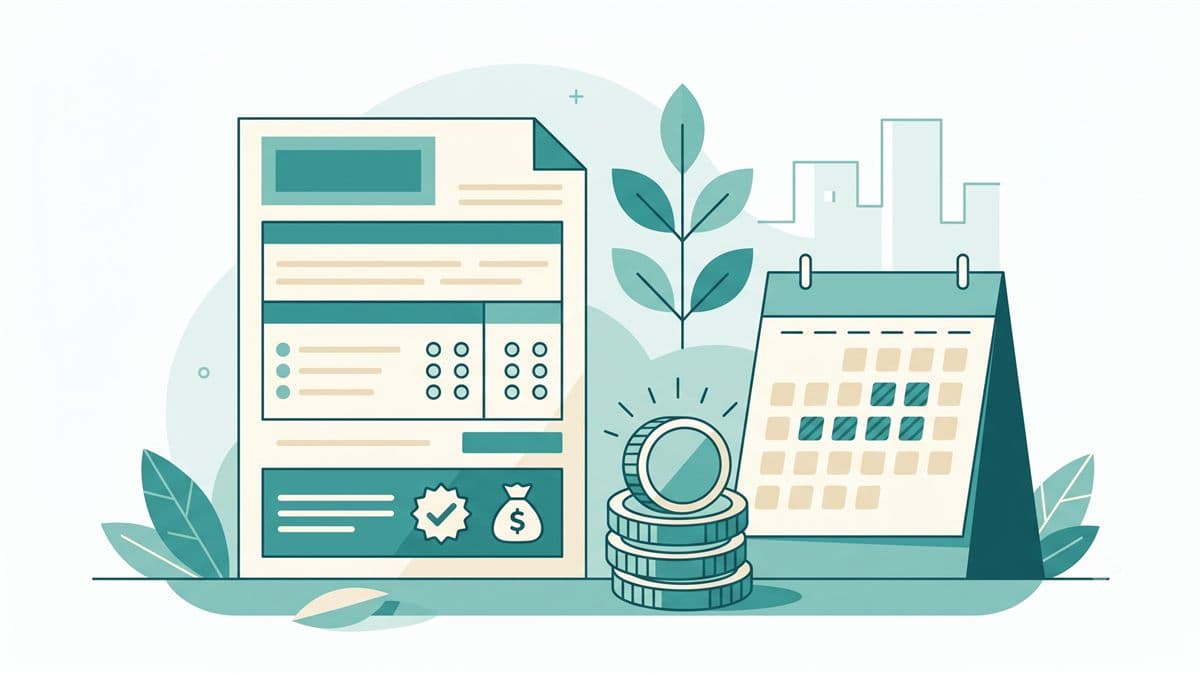 Ilustração de calendário e contracheque representando dúvida sobre desconto de atestado médico no salário